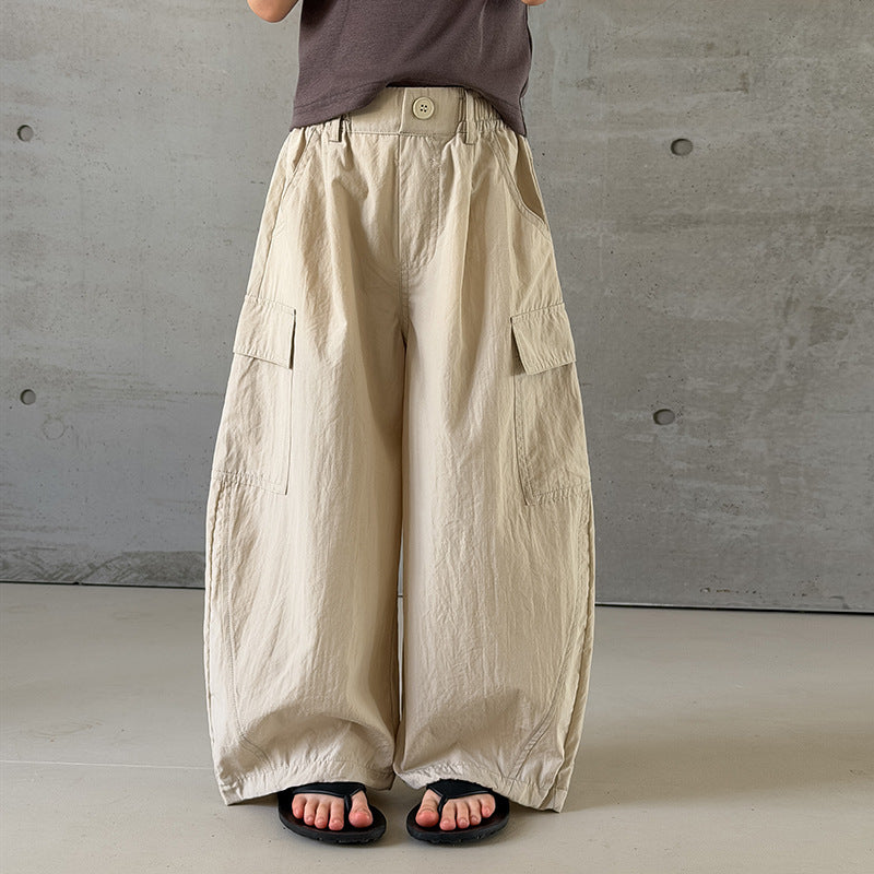 【100-170cm】3色-輕薄寬鬆口袋工裝休閒褲