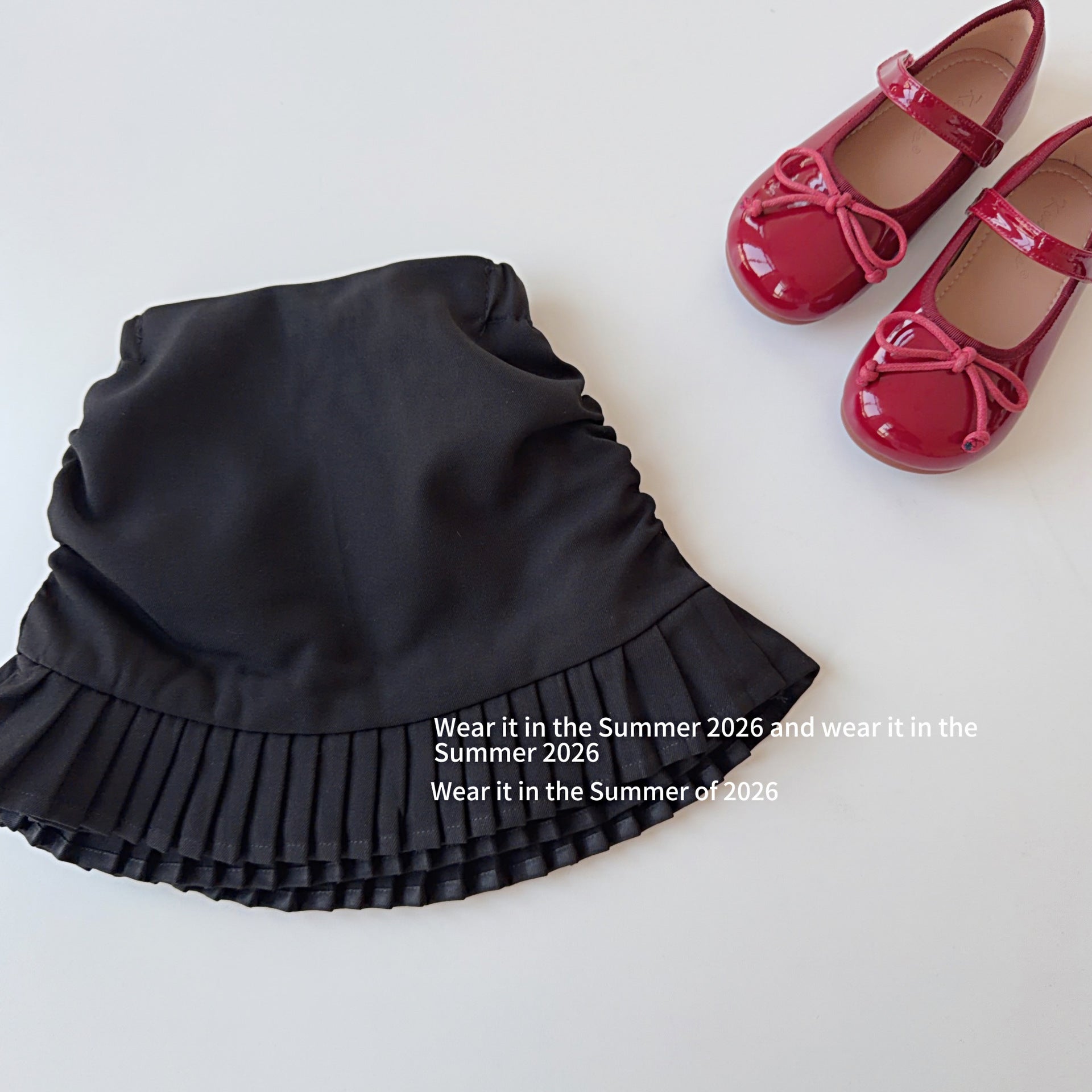 【90-150cm】高腰抓皺百褶裙(帶安全褲)