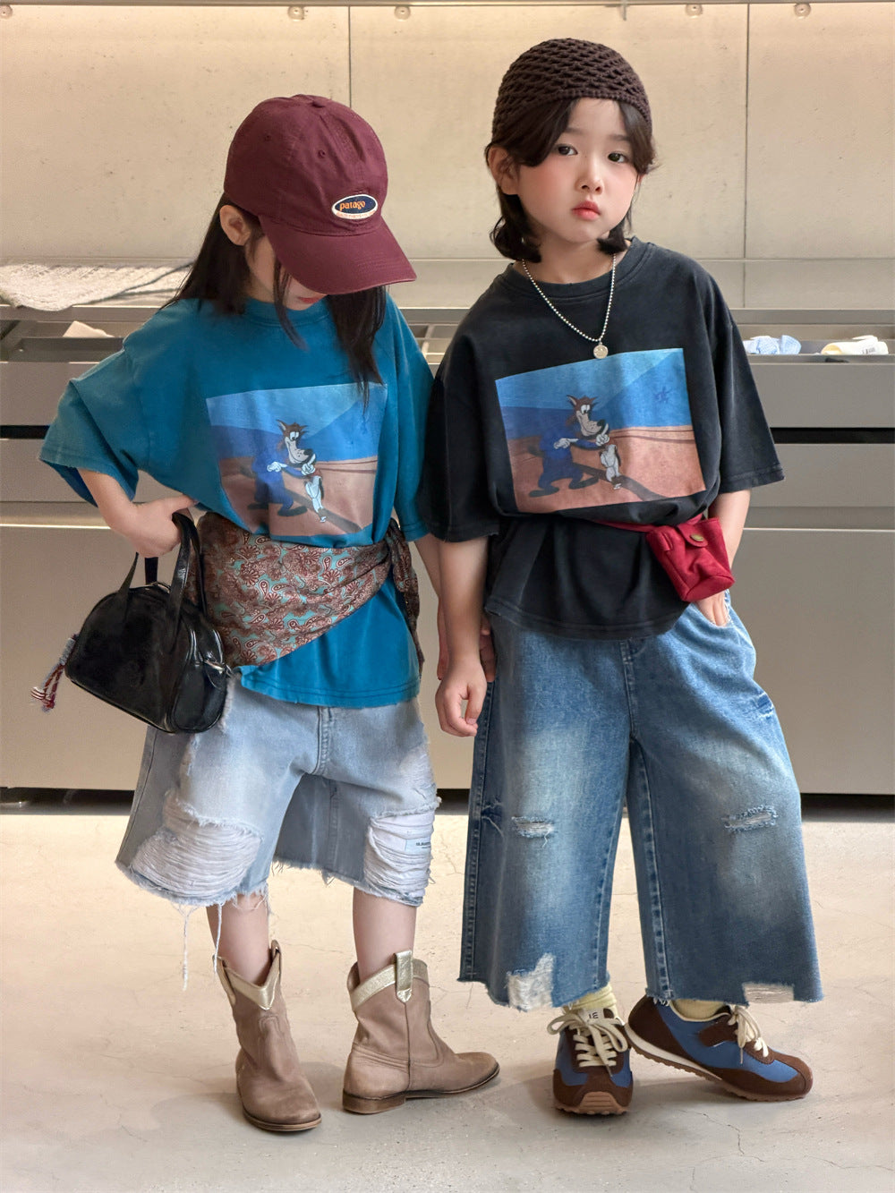 【90-150cm】韓版軟糯親膚砂洗卡通印花Ｔ