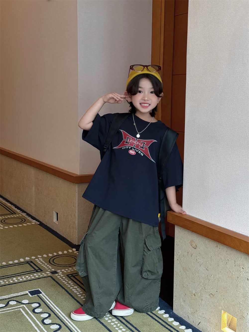 【100-160cm】美式印花寬鬆T