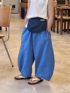 【100-160cm】寬鬆休閒彎刀褲