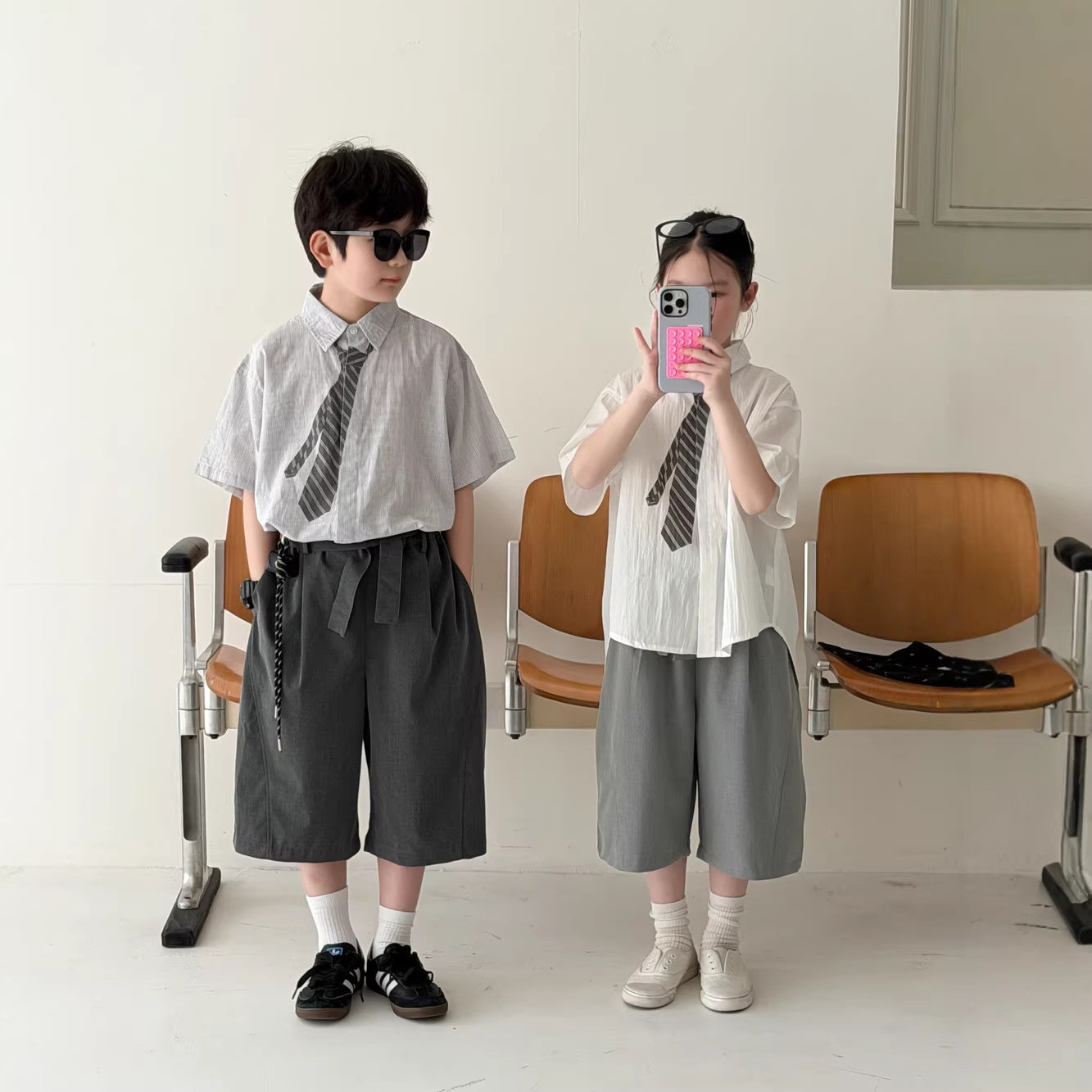 【100-160cm】韓版學院風襯衫