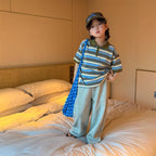 【90-150cm】條紋撞色polo短袖