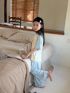 【100-170cm】韓版卡通休閒撞色居家服套裝