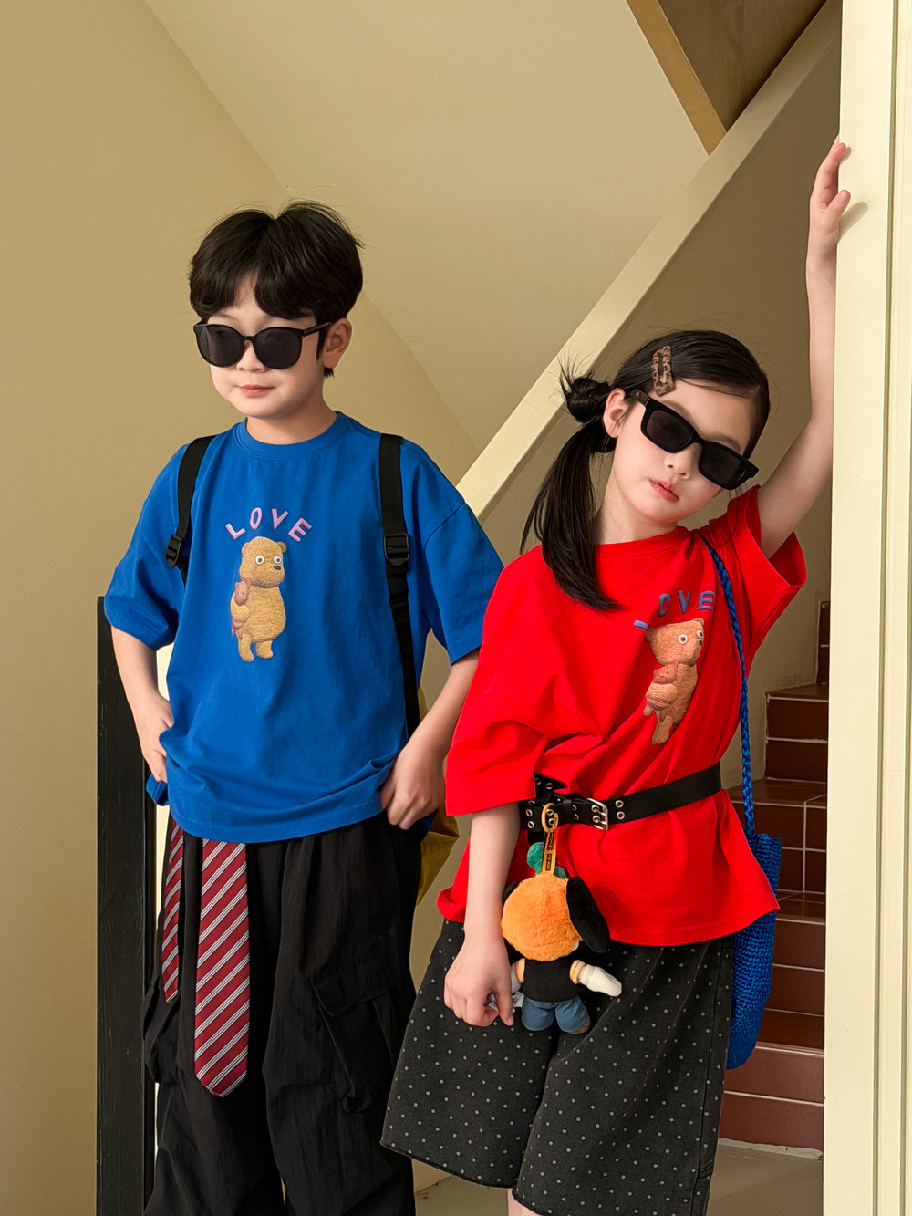 【100-160cm】簡約熊熊圓領上衣