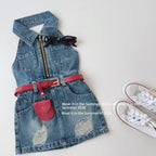 【90-150cm】【送包包皮帶】復古露背掛脖無袖翻領拉鍊高腰連身裙