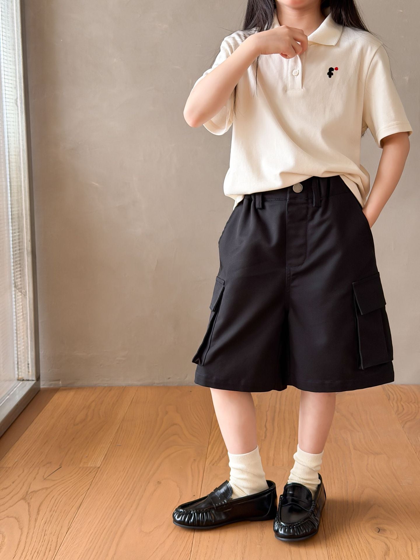 【100-170cm】休閒寬鬆工裝口袋五分褲