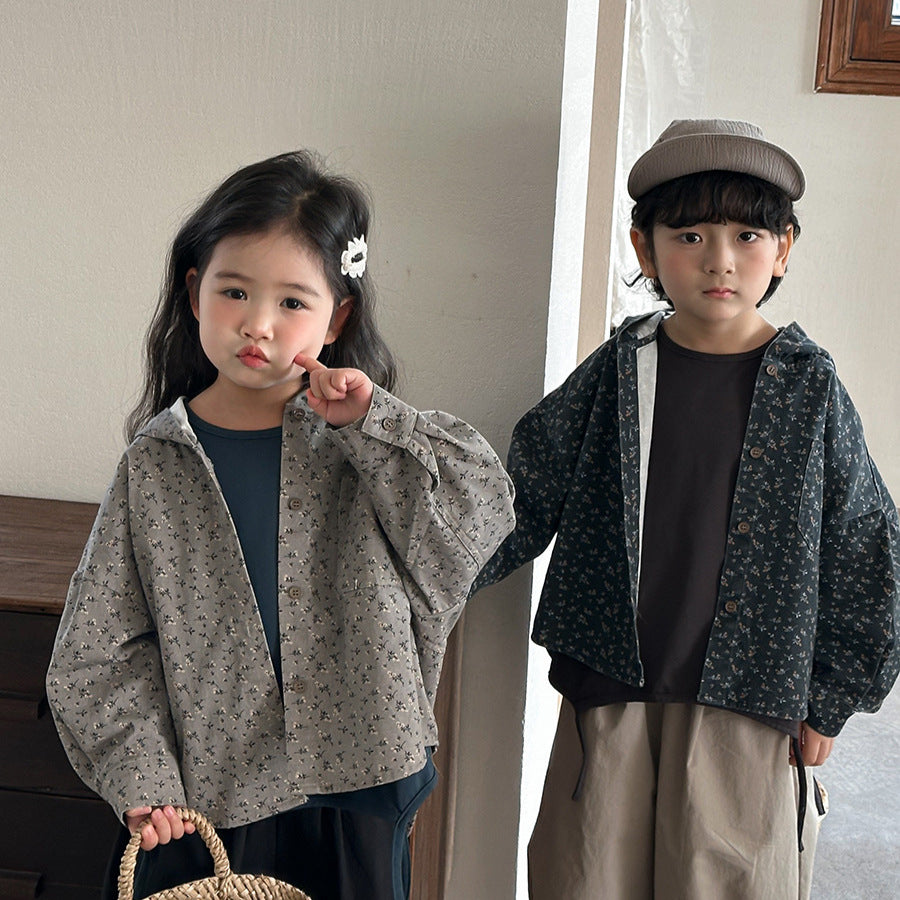 【80-140cm】復古碎花連帽外套