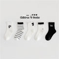 黑白字母條紋網眼中筒襪