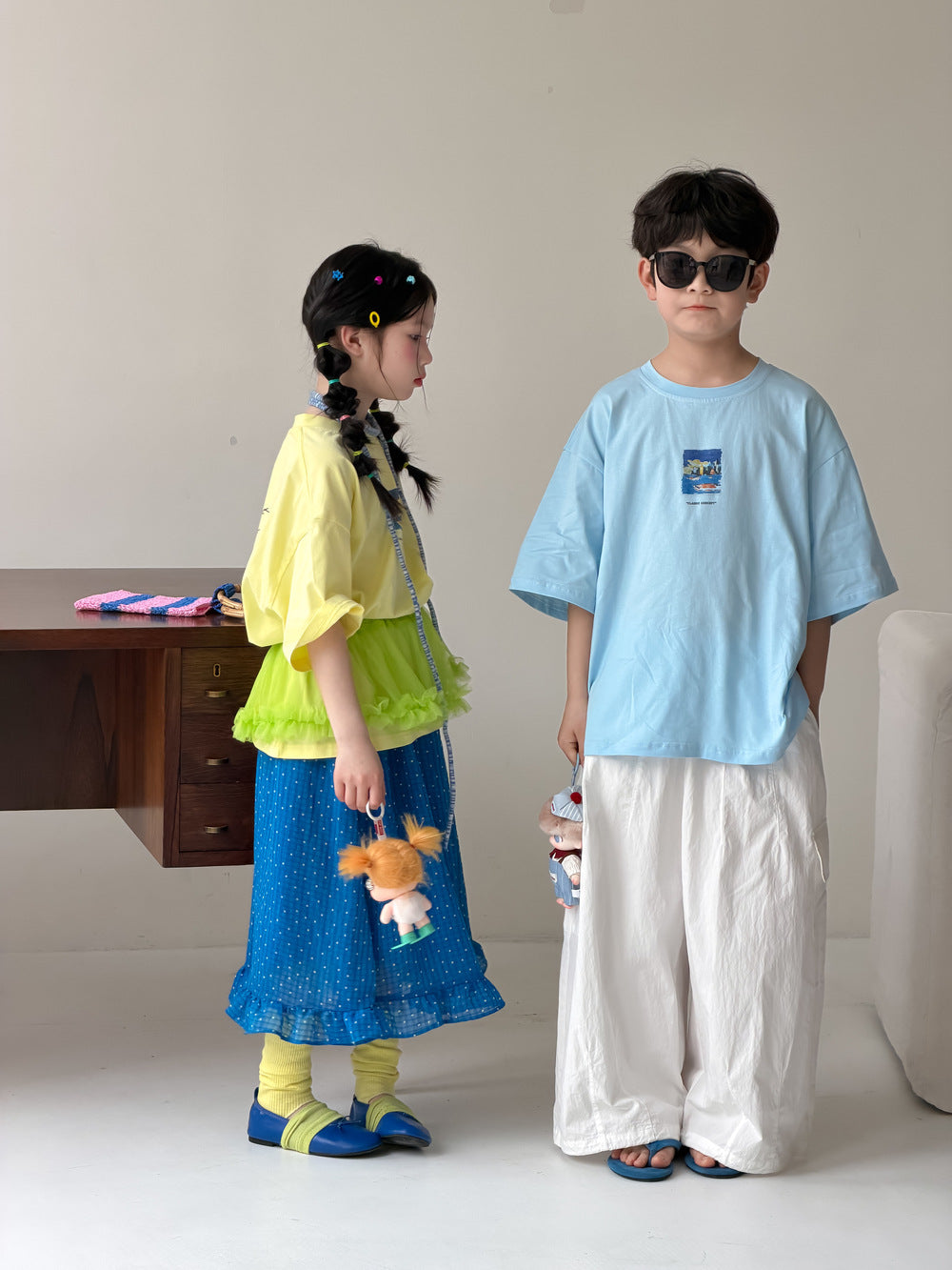 【100-160cm】韓版前後字母印花寬鬆短袖