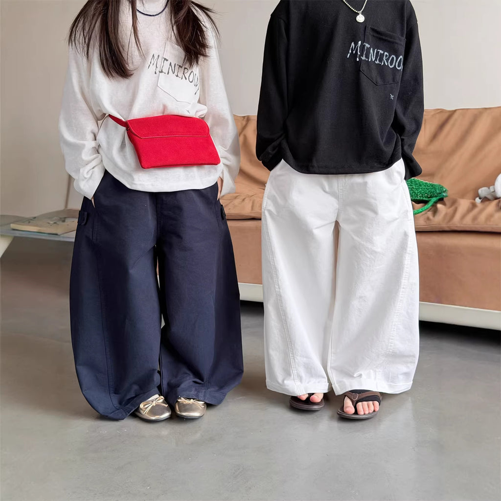 【90-150cm】韓版水洗棉直筒拼接休閒褲