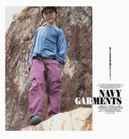 【100-160 cm】大口袋工裝褲復古直筒褲