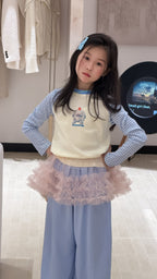 【100-160cm】卡通字母格子拼袖上衣