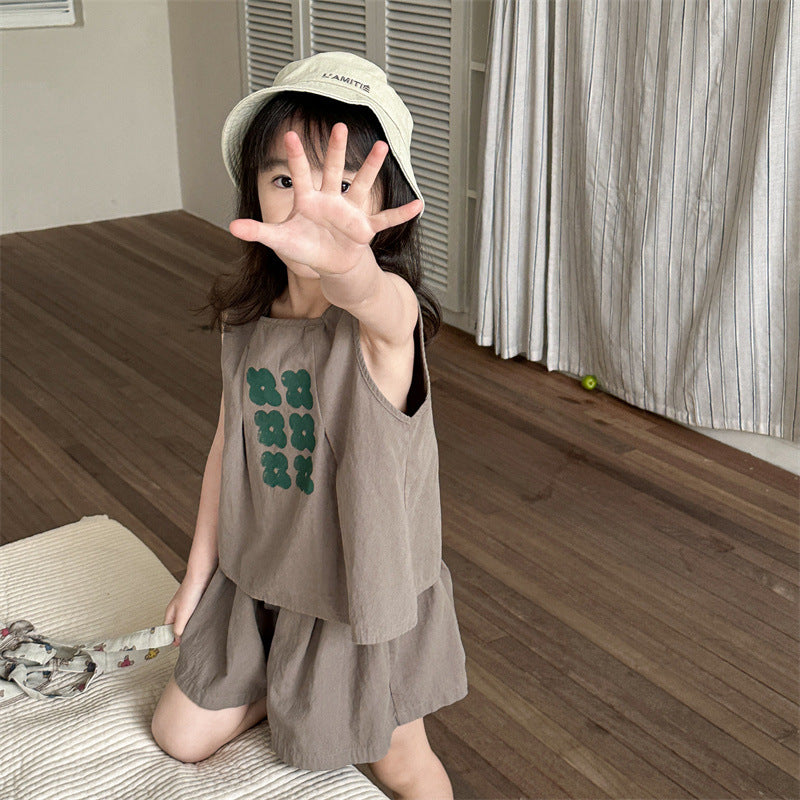 【80-130cm】2色-韓版清新小花休閒套裝