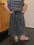 【100-160cm】做舊牛仔闊腿八分褲