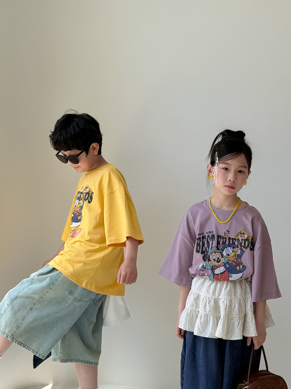 【100-160cm】韓版唐老鴨米奇印花T