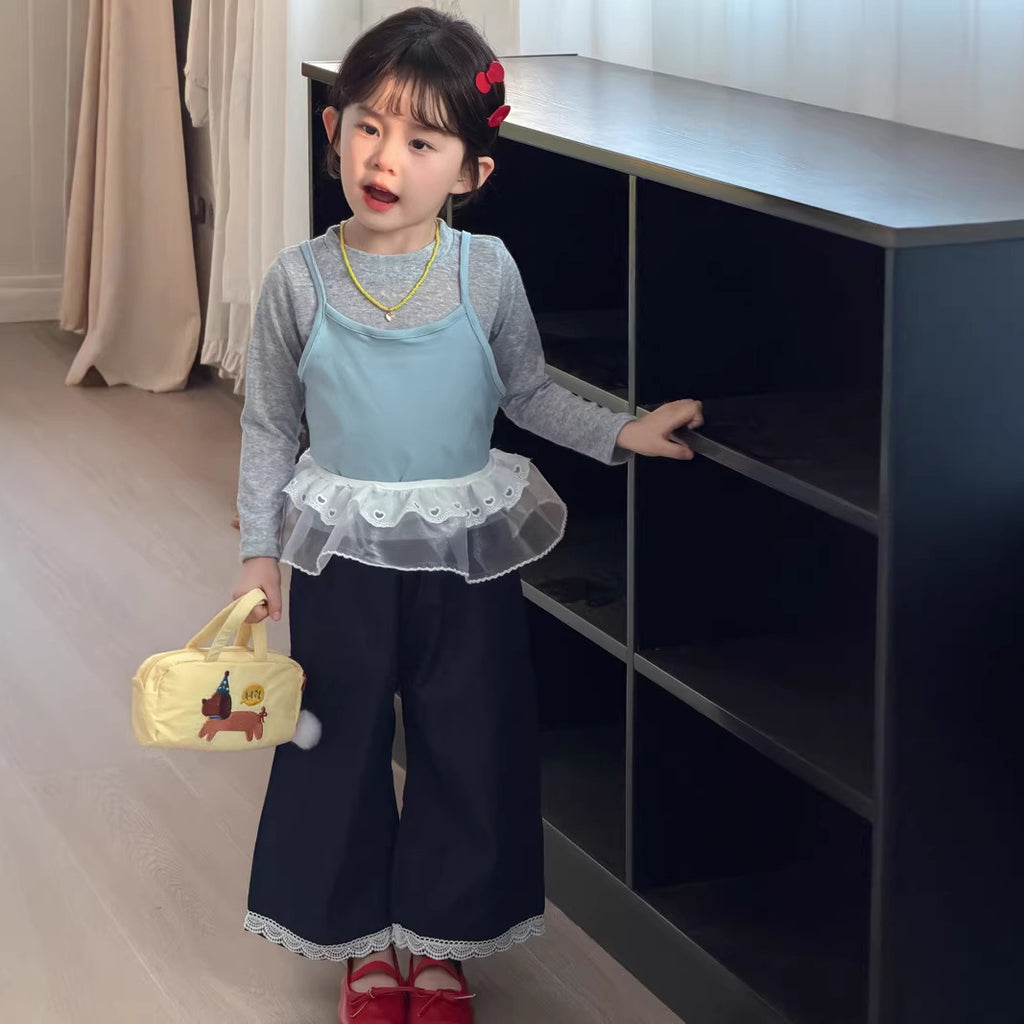 【90-140cm】韓版打底衫吊帶套裝