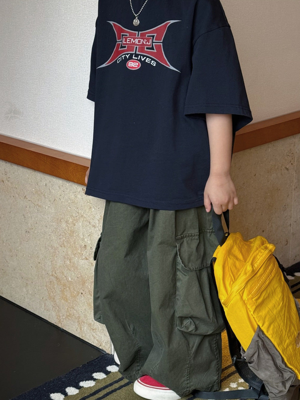 【100-160cm】美式工裝大口袋闊腿休閒長褲