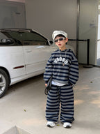 【90-160cm】韓版休閒連帽條紋套裝