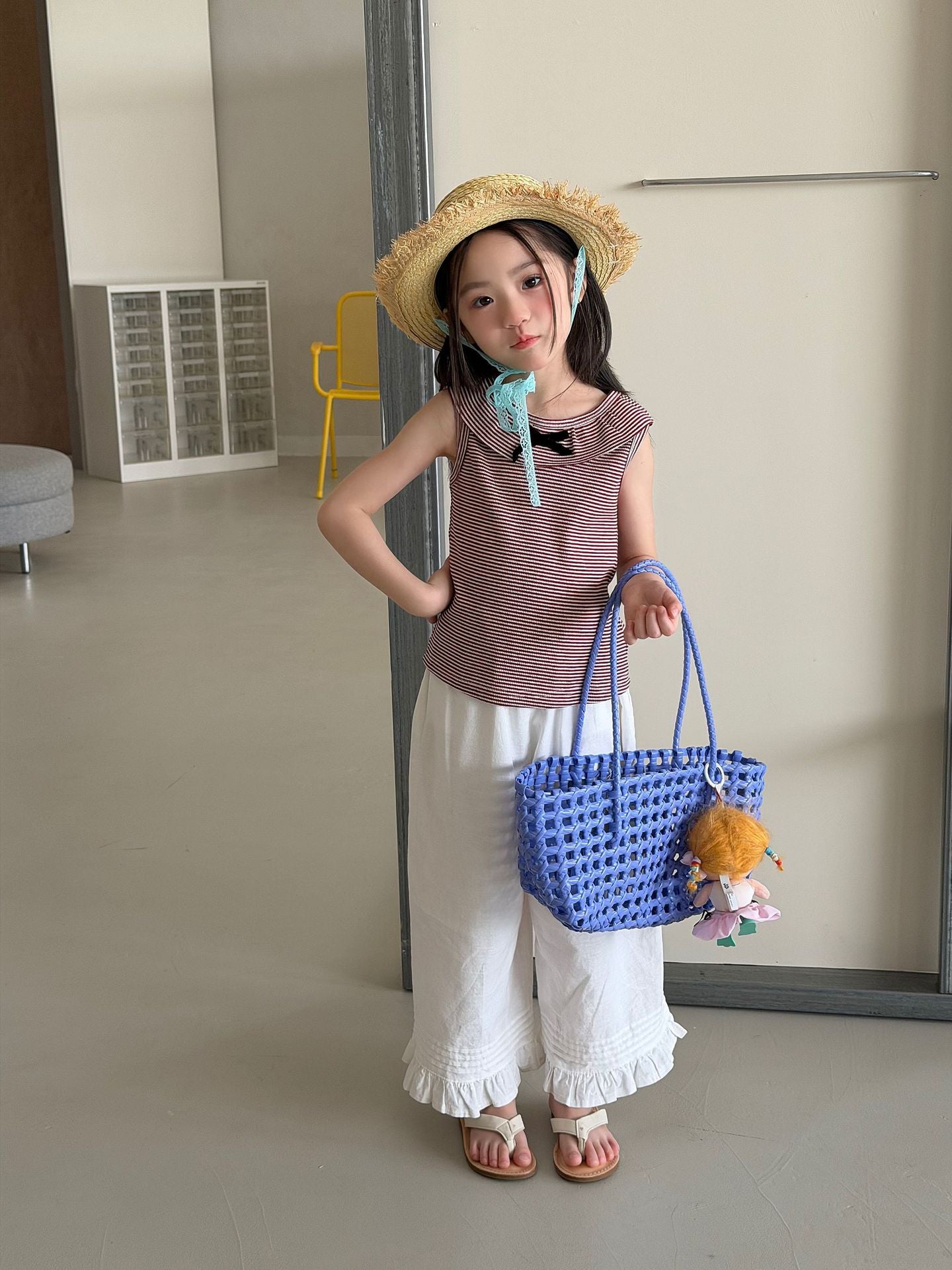 【100-160cm】韓版蝴蝶結條紋背心