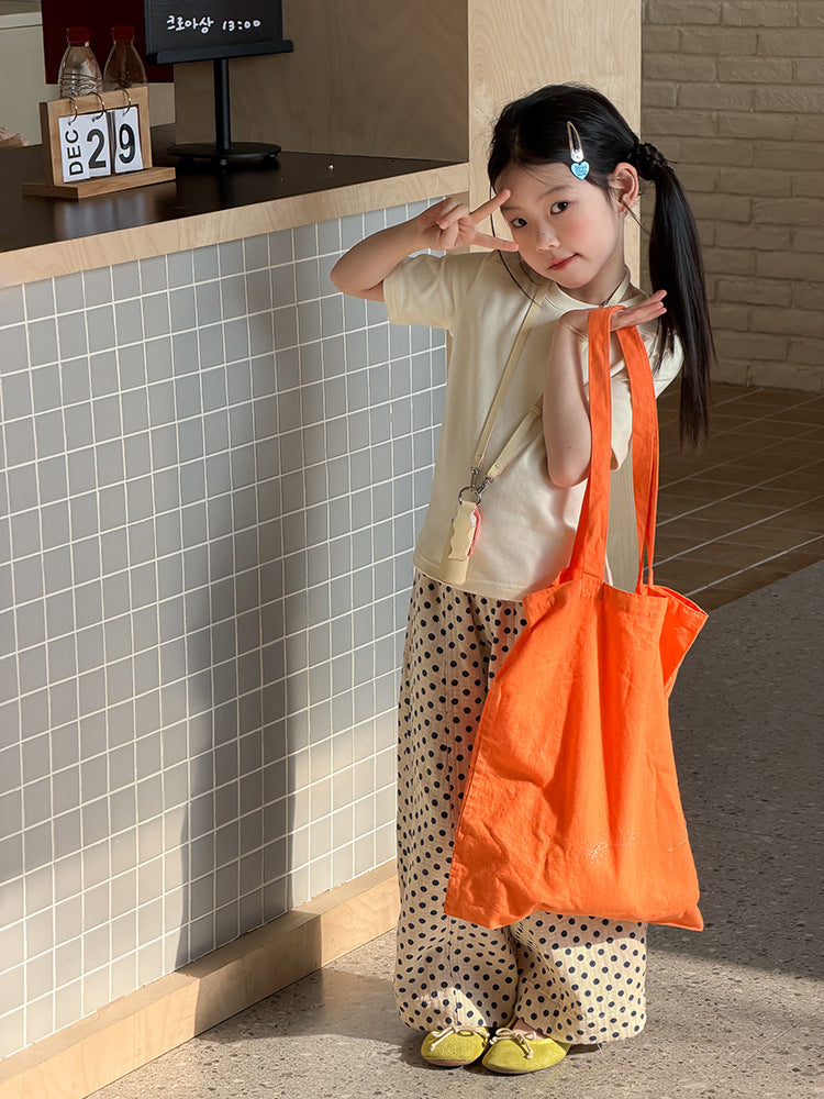 【100-170cm】寬鬆甜美棉質圓點褲子休閒波點褲