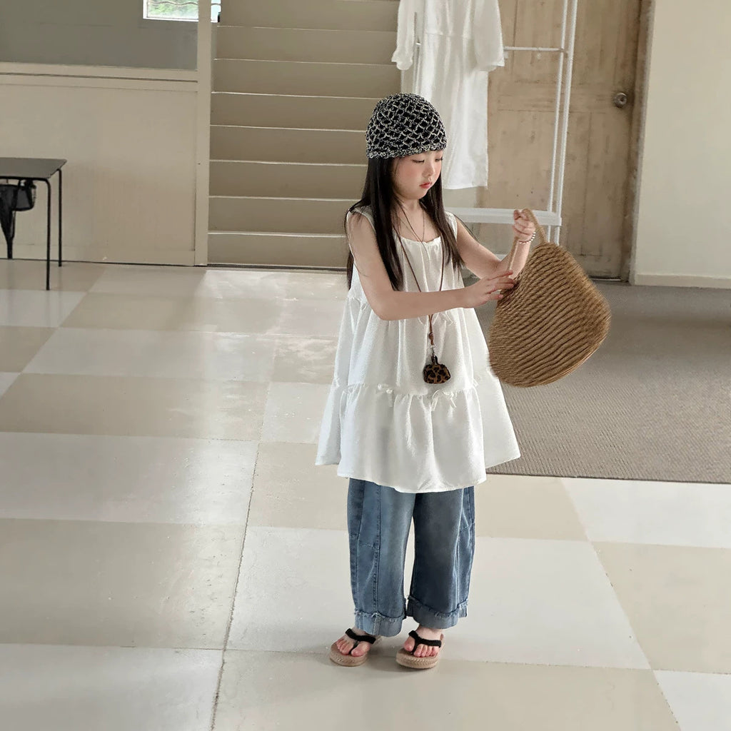 【100-150cm】韓版度假風蝴蝶結背心裙