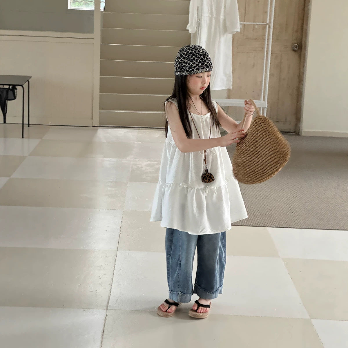 【100-150cm】韓版度假風蝴蝶結背心裙