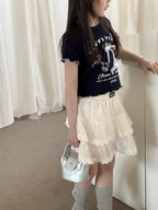 【100-150cm】甜美蕾絲蝴蝶結T