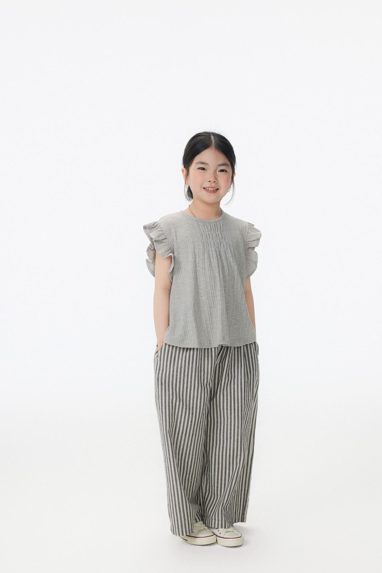 【90-150cm / F】【親子裝】日系竹節坑條小飛袖娃娃衫