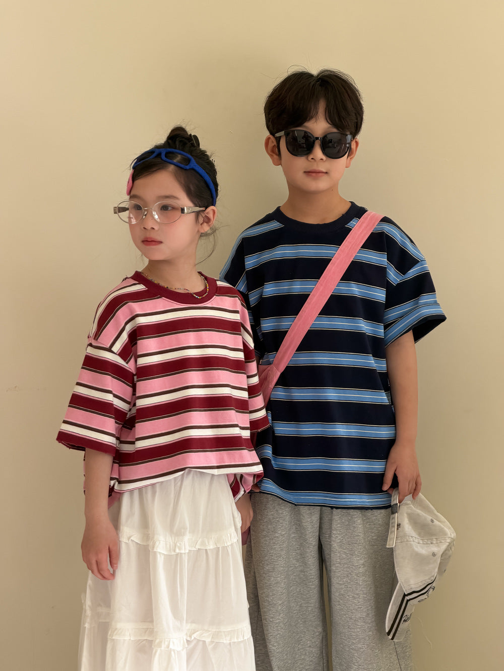 【100-160cm】寬條紋寬鬆圓領上衣