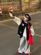 【90-160cm】美式個性寬鬆撞色棒球外套