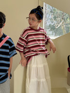 【100-160cm】寬條紋寬鬆圓領上衣