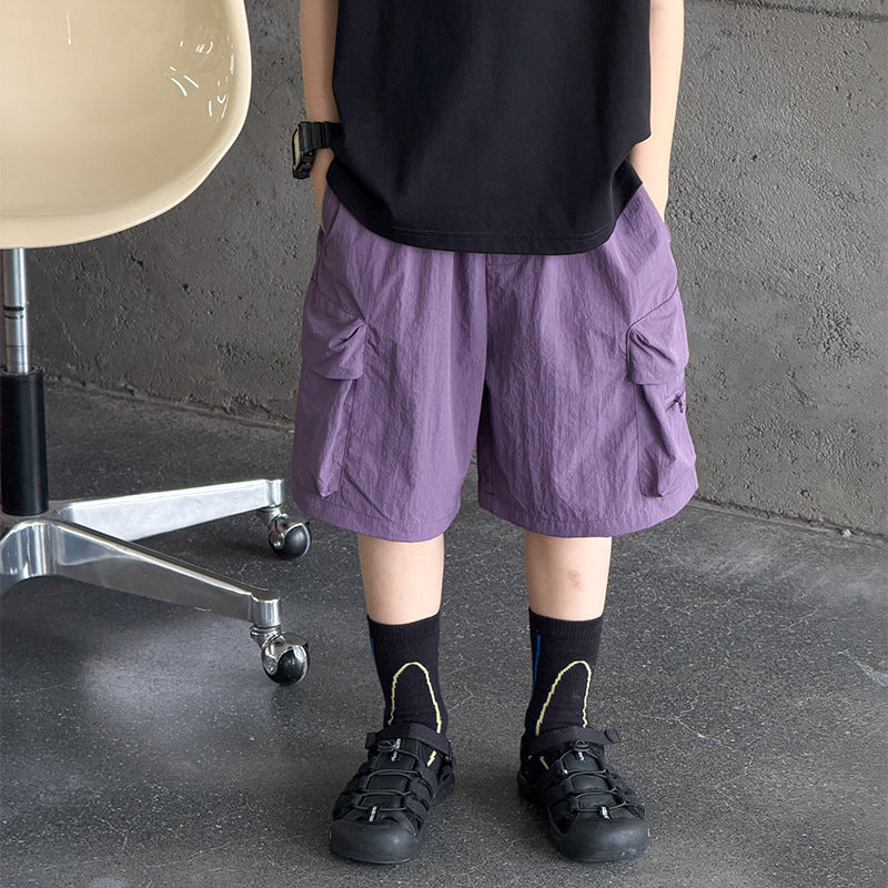 【100-170cm】韓版速乾涼感五分工裝褲