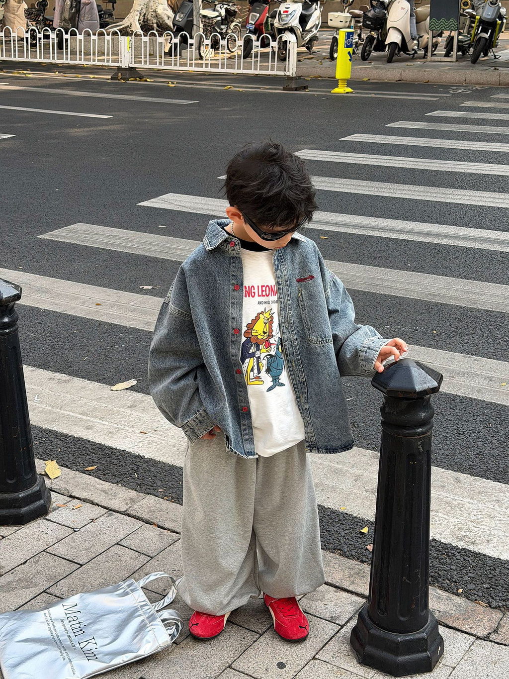 【90-160cm】韓版帥氣休閒寬鬆牛仔襯衫