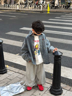 【90-160cm】韓版帥氣休閒寬鬆牛仔襯衫