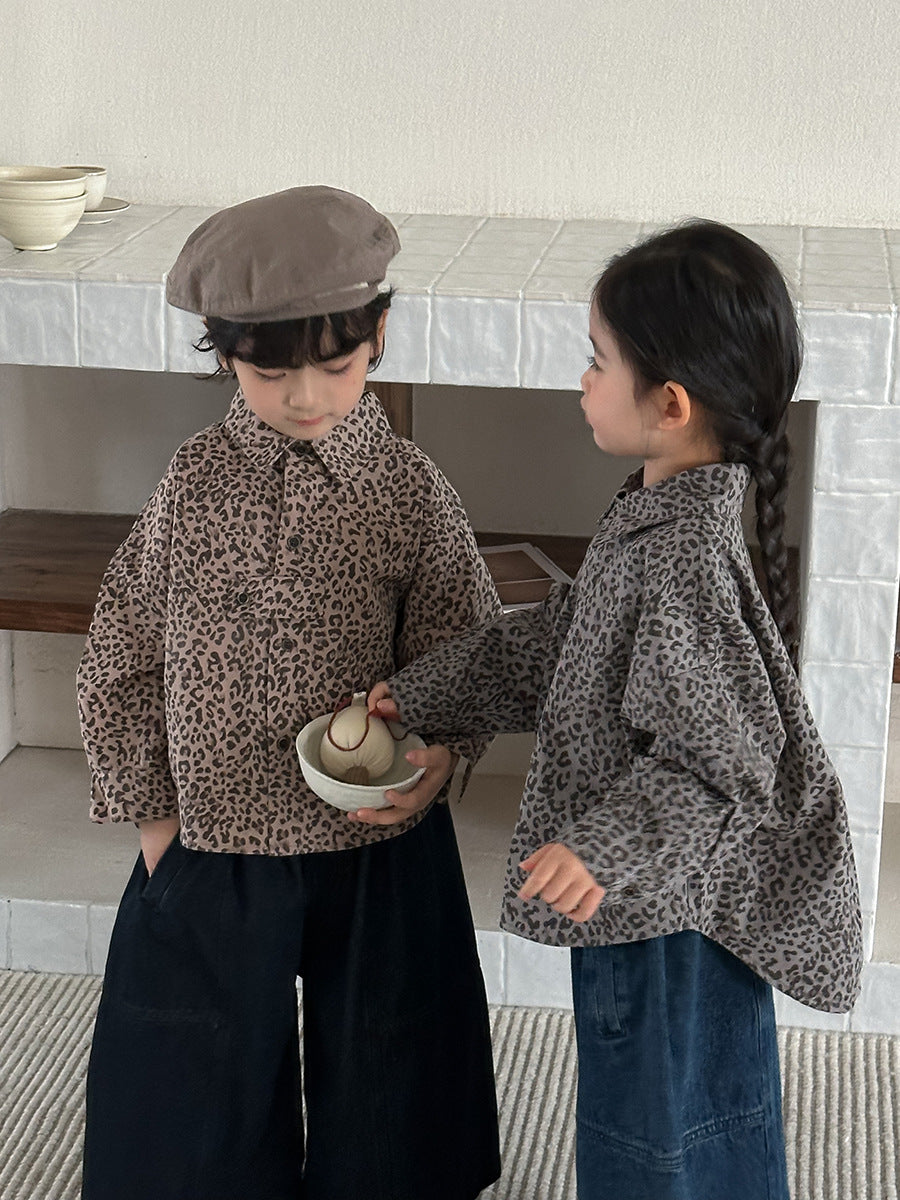 【80-140cm】復古港風豹紋襯衫