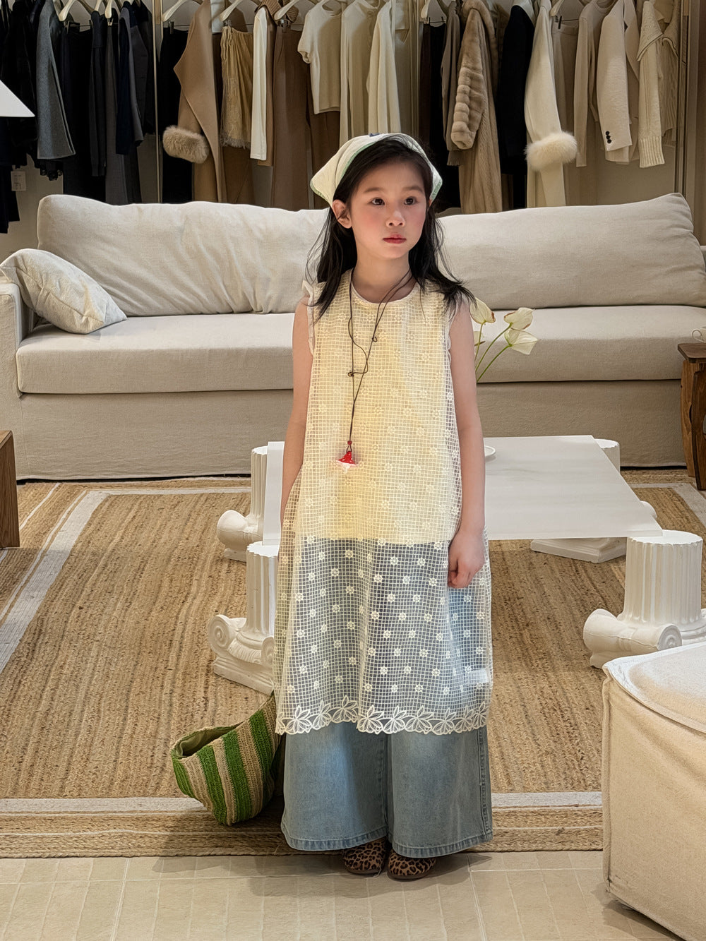【100-160cm】韓版鏤空罩衫裙｜打底背心