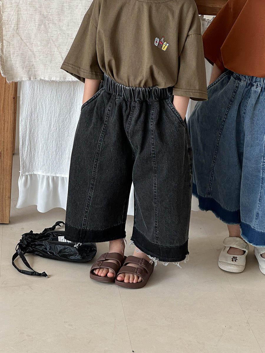 【80-140cm】漸層毛邊牛仔褲