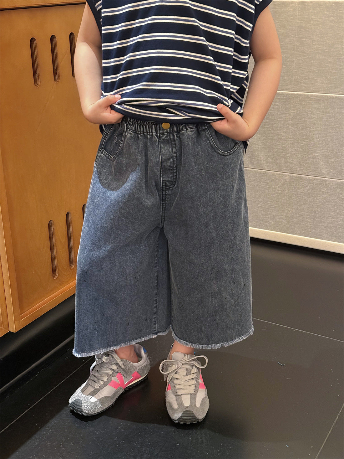 【100-160cm】做舊牛仔闊腿八分褲