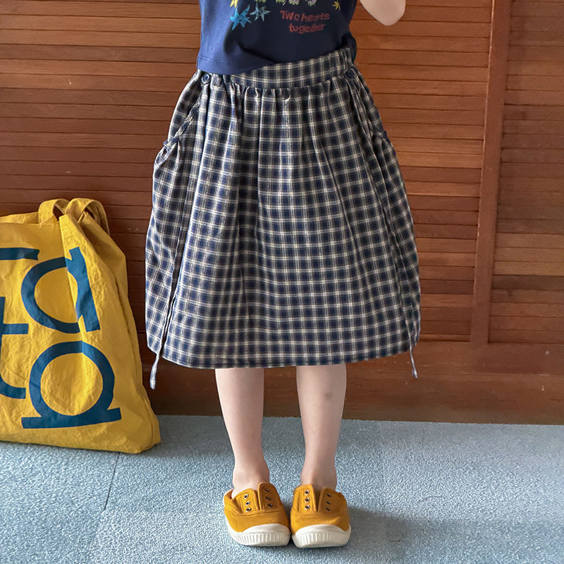 【100-170cm】學院風復古格子半身裙