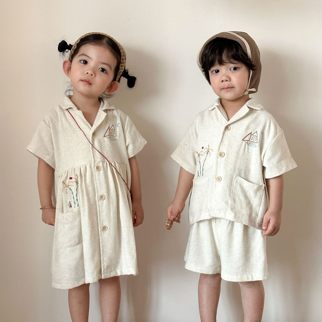 【80-150cm】亞麻襯衫套裝