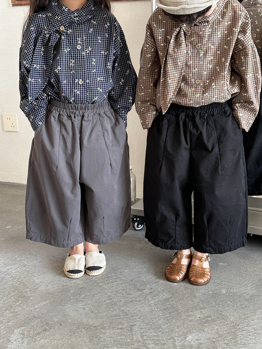 【80-140cm】簡約棉布寬鬆八分直筒褲