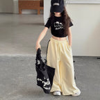【100-150cm】韓版織帶蝴蝶結休閒闊腿褲