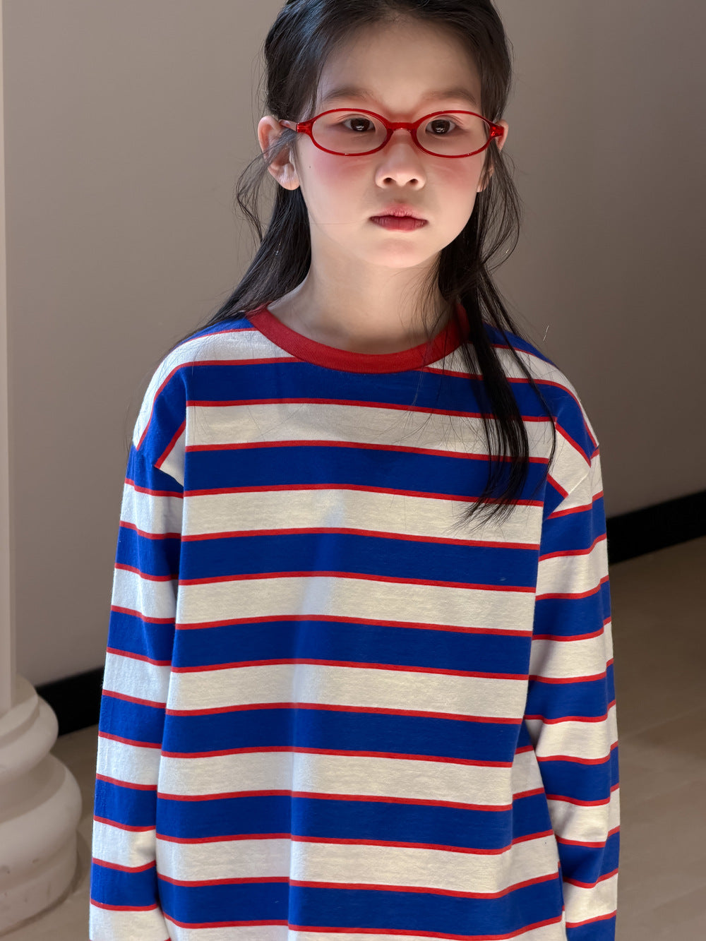 【100-160cm】韓版後背字母條紋T