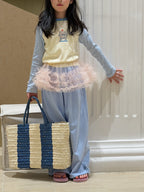 【100-160cm】卡通字母格子拼袖上衣