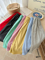 【100-160cm】純色抽繩兩穿百搭寬鬆褲