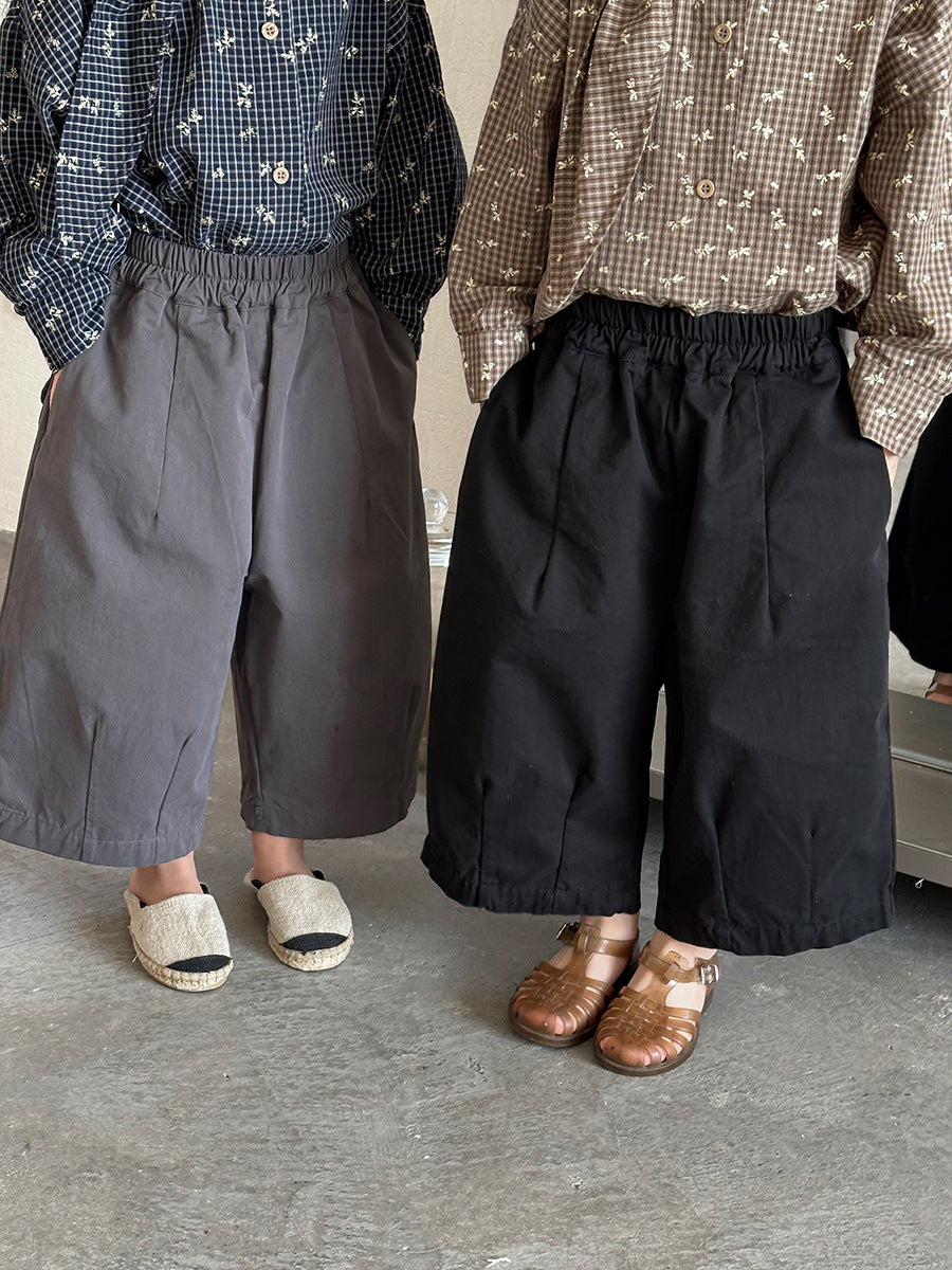 【80-140cm】簡約棉布寬鬆八分直筒褲
