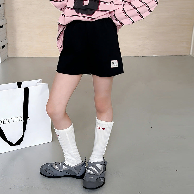 【100-170cm】又A又甜時髦修身簡約顯瘦貼標短褲