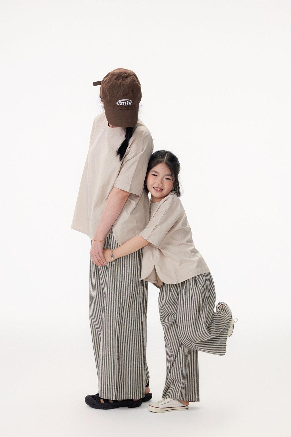 【90-150cm / M.L】【親子裝】日系花苞腰條紋寬褲