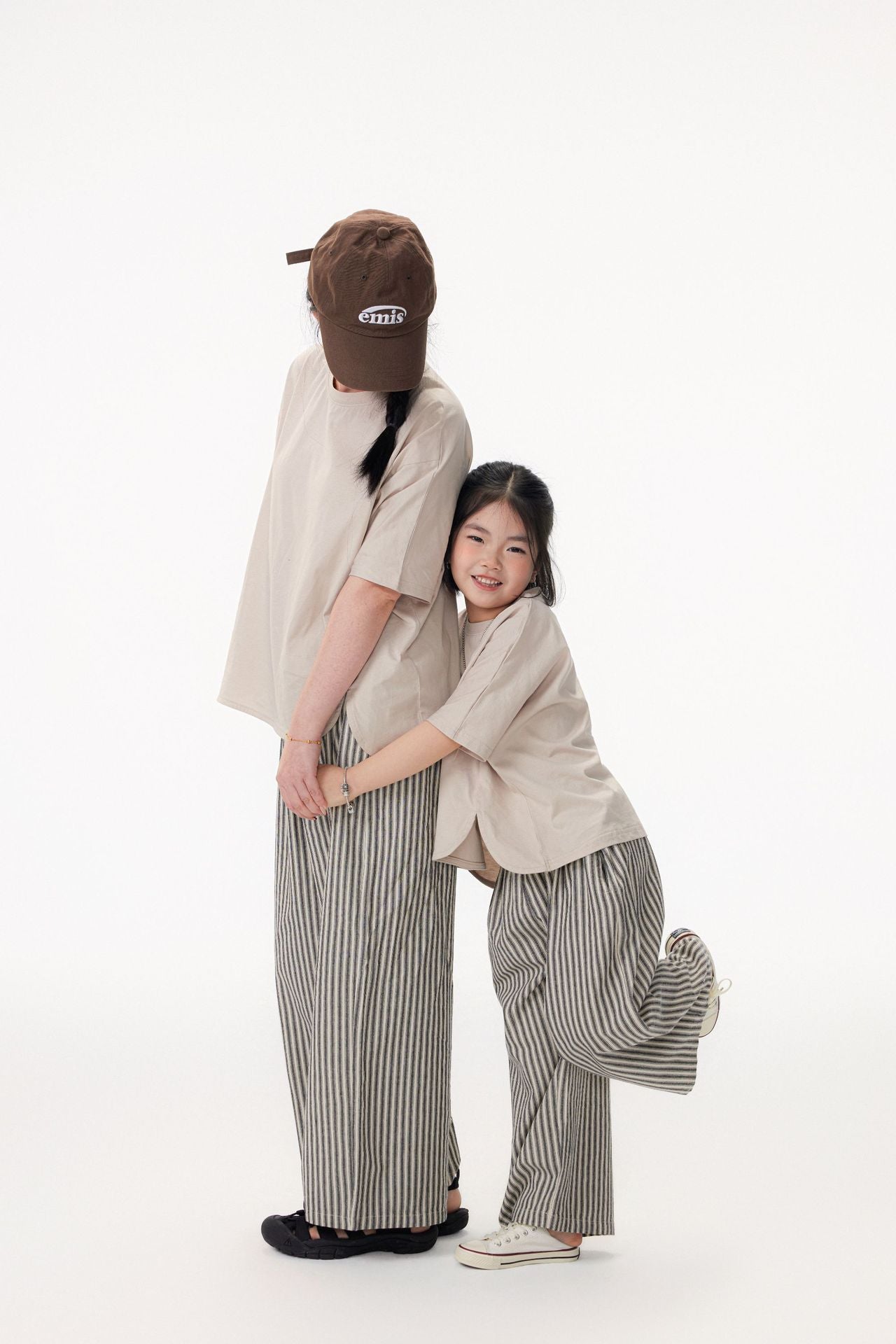 【90-150cm / M.L】【親子裝】日系花苞腰條紋寬褲